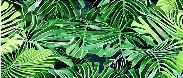Ilustración vectorial hojas tropicales horizontales banners Diseño botánico exótico cosméticos spa productos sanitarios