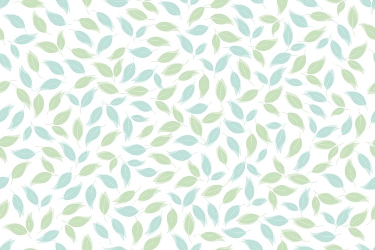 Ilustración vectorial de hojas verdes y azules suaves con patrón sin costuras en fondo blanco