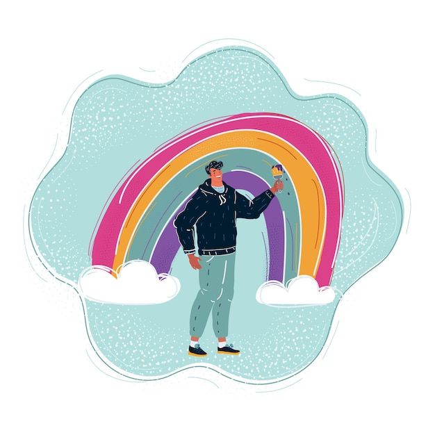 Ilustración vectorial de El hombre admira con la pintura del arco iris