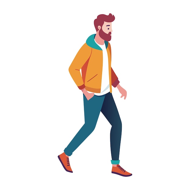 Ilustración vectorial de un hombre casual caminando en trajes de estilo de vida urbano sobre un fondo blanco