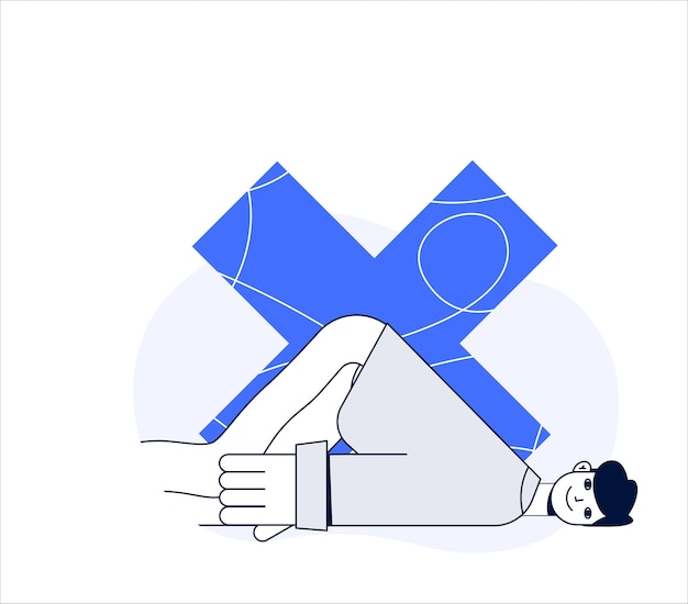Ilustración vectorial de un hombre durmiendo en una almohada estilo plano