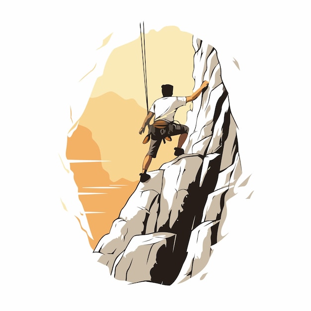 Ilustración vectorial de un hombre escalando un acantilado Concepto de escalada