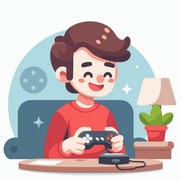 Vector ilustración vectorial de un hombre feliz jugando en estilo de diseño plano