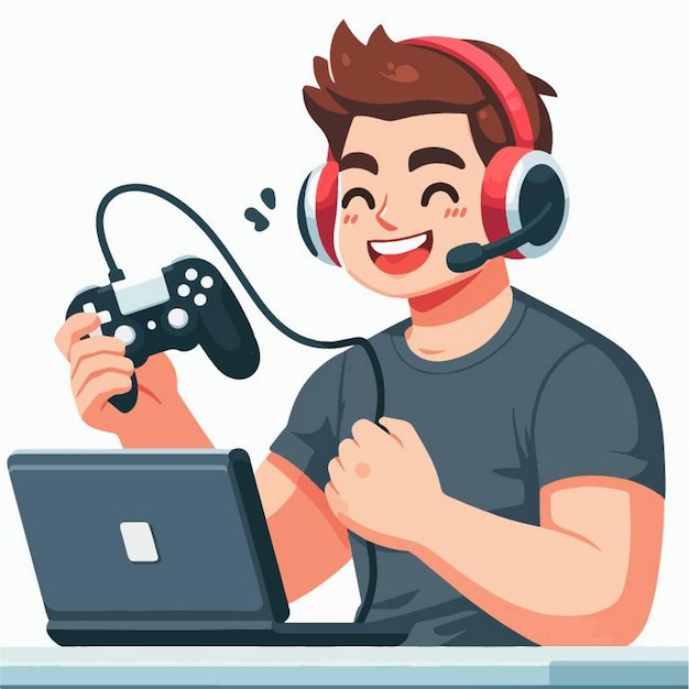 Ilustración vectorial de un hombre feliz jugando en estilo de diseño plano