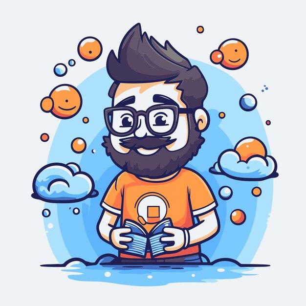 Vector ilustración vectorial de un hombre leyendo un libro en el mar estilo dibujos animados