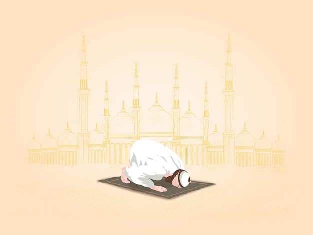Ilustración vectorial del hombre musulmán haciendo oración tradicional a Dios en la celebración del Ramadán
