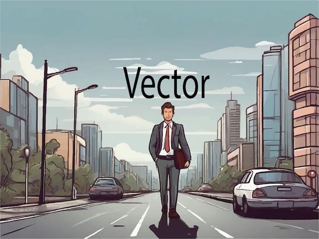 Vector ilustración vectorial de un hombre de negocios caminando por la carretera