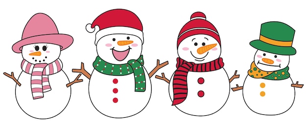 Ilustración vectorial del hombre de nieve dibujado a mano Cartoon Cute Christmas Snowman Snowman Clipart Christmas