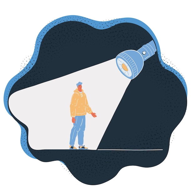 Ilustración vectorial de un hombre de pie en un rayo de luz sobre un fondo oscuro