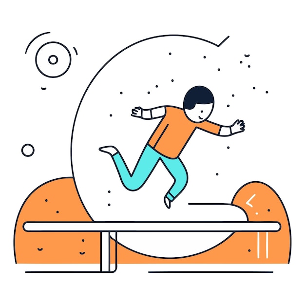 Ilustración vectorial de un hombre saltando en una rampa Diseño de estilo de línea plana