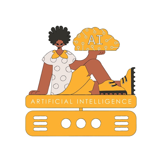 Ilustración vectorial de un hombre sosteniendo un cerebro de IA.