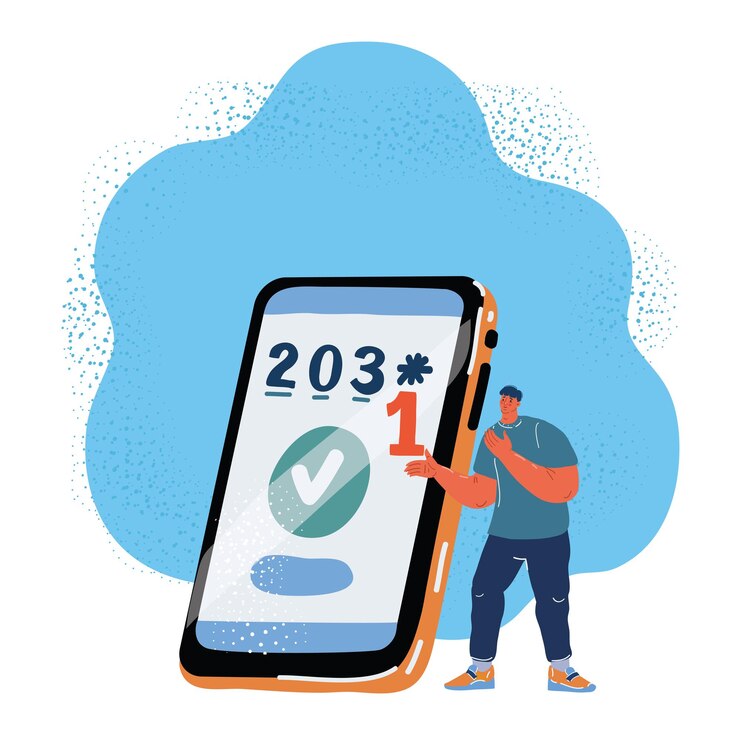 Vector ilustración vectorial de un hombre usando un teléfono inteligente móvil 3d con código pin en la pantalla