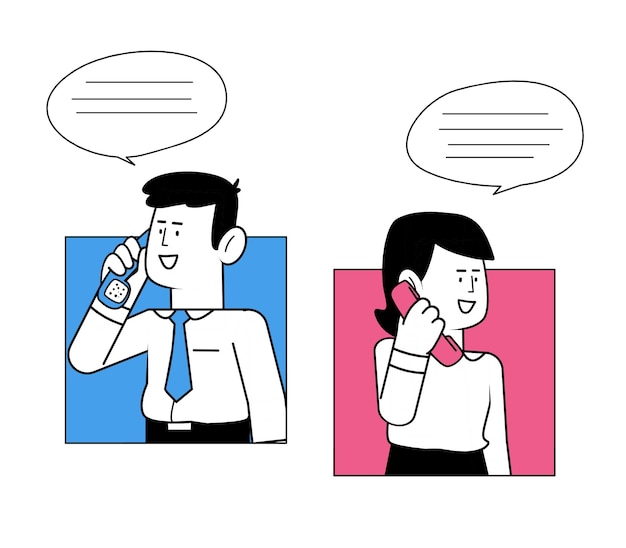 Ilustración vectorial de hombres y mujeres comunicándose por teléfono