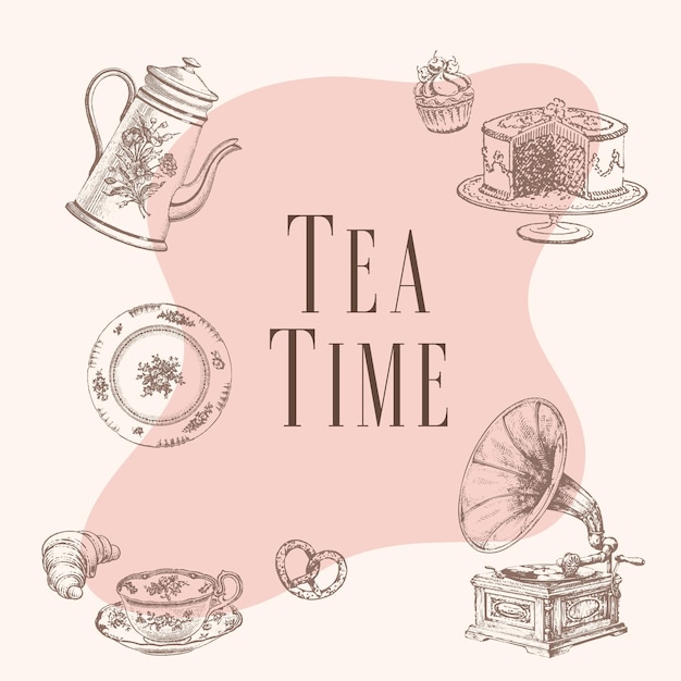 Vector ilustración vectorial de la hora del té vintage