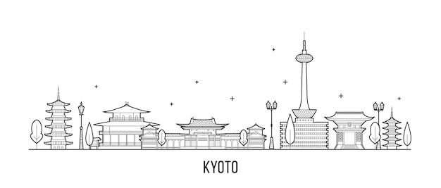 Ilustración vectorial del horizonte de la ciudad de Kioto en Tamil Nadu en Japón