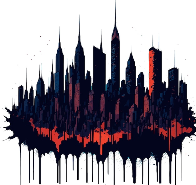 Vector ilustración vectorial del horizonte de la ciudad de nueva york novela gráfica splatter pintura acuarela drippin