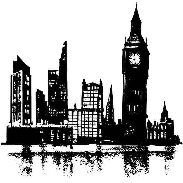 Ilustración vectorial del horizonte del distrito financiero de Londres en millas cuadradas