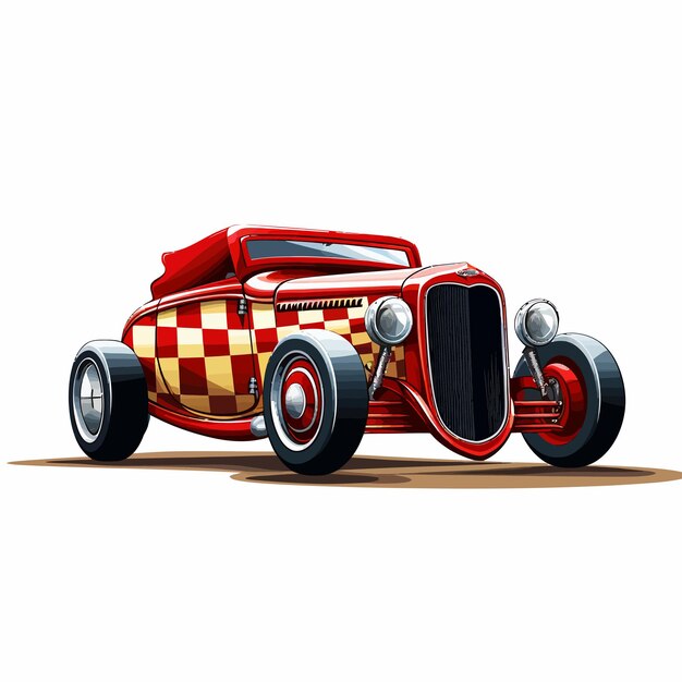 Vector ilustración vectorial de hot rod con bandera de carrera