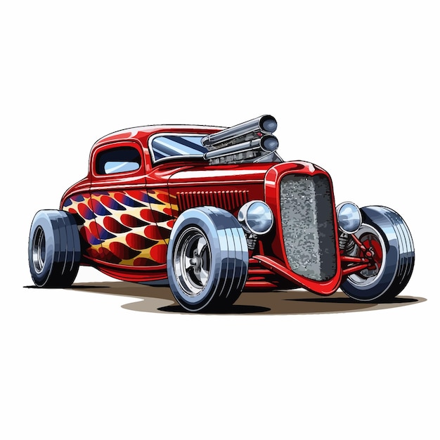 Ilustración vectorial de hot rod con bandera de carrera