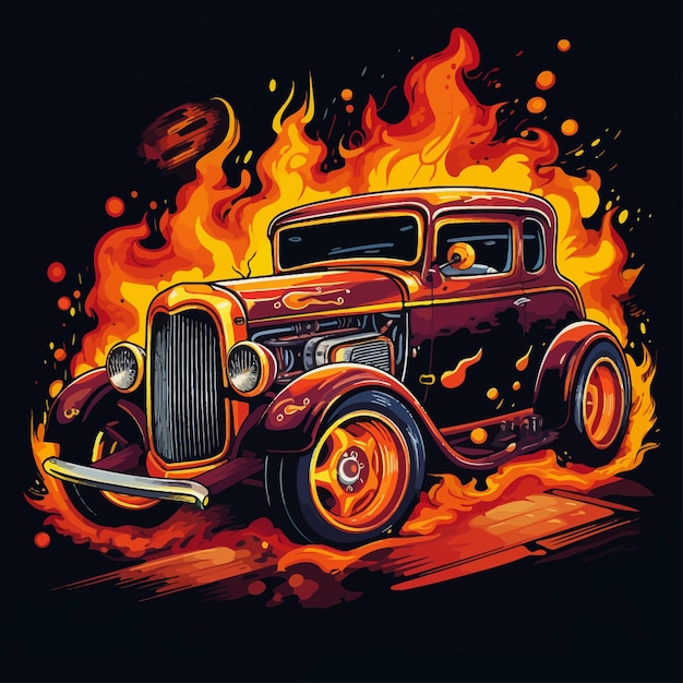 Ilustración vectorial de hot rod con juego de pub