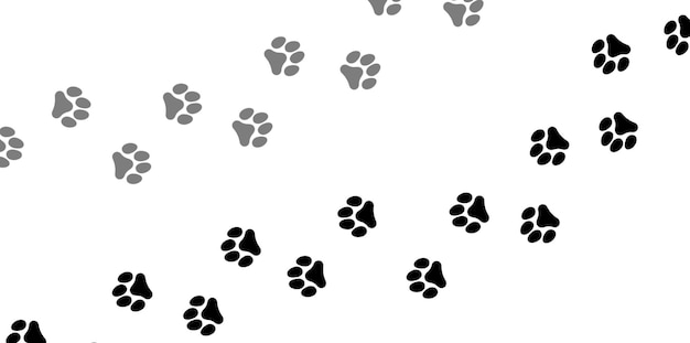 Ilustración vectorial de huellas de patas de animales negras sobre un fondo blanco que simboliza huellas de mascotas