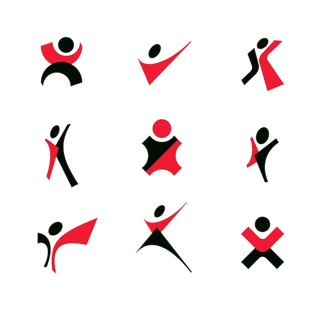 Ilustración vectorial de humanos abstractos felices con las manos levantadas. Icono de innovación empresarial.