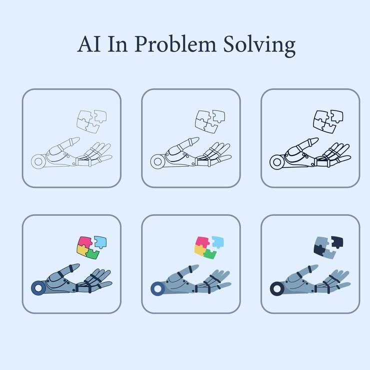 Vector ilustración vectorial de ia en la resolución de problemas plantilla de conjunto de iconos editables
