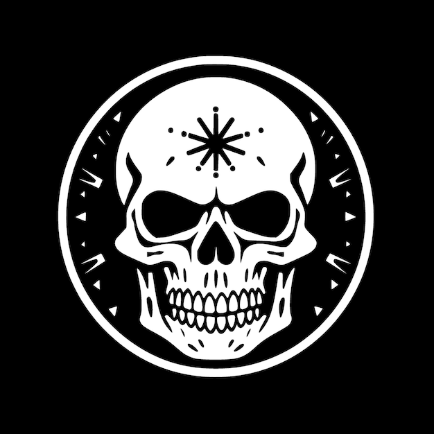 Ilustración vectorial de icono aislado de cráneo en blanco y negro