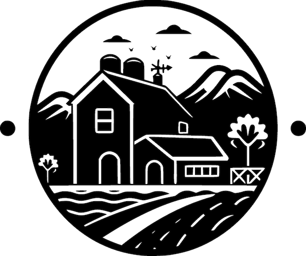 Vector ilustración vectorial de icono aislado de granja en blanco y negro