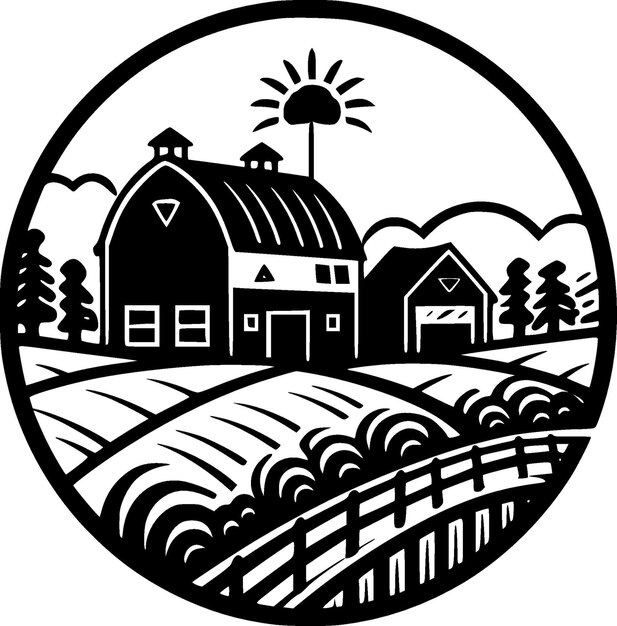 Vector ilustración vectorial de icono aislado de granja en blanco y negro