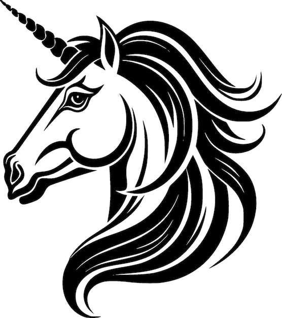 Ilustración vectorial de icono aislado de unicornio en blanco y negro