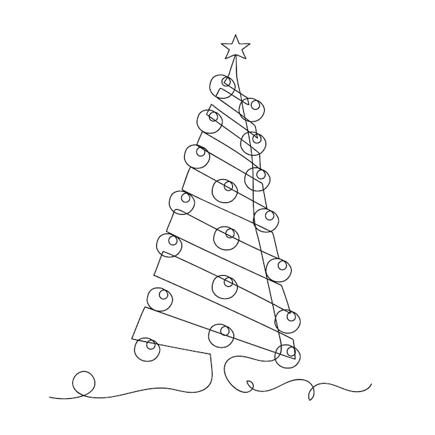 Ilustración vectorial de icono de un árbol de Navidad continuo de una línea