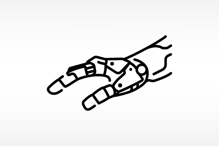 Vector ilustración vectorial de icono de brazo mecánico brazo robótico tecnología moderna mecánica sobre fondo blanco