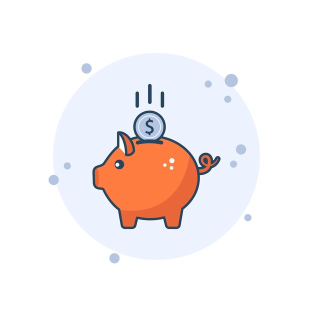 Ilustración vectorial del icono de la caja de cerdos de Caroon Moneda en el fondo de burbujas Concepto de signo monetario