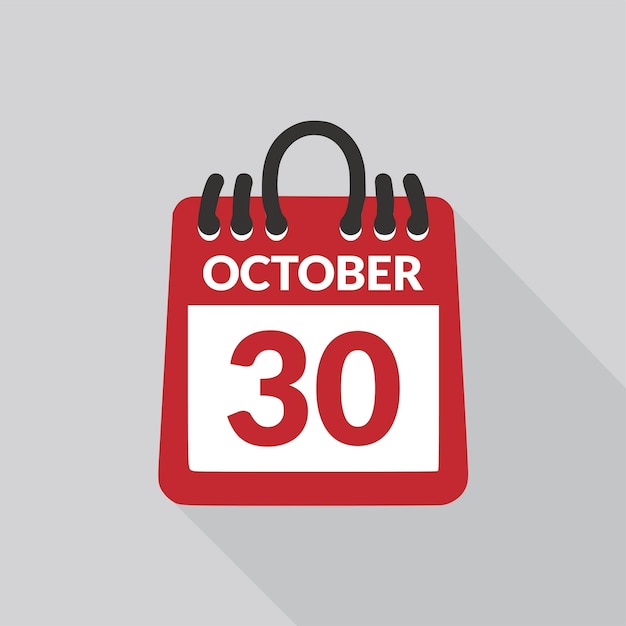 Ilustración vectorial del icono del calendario del 30 de octubre