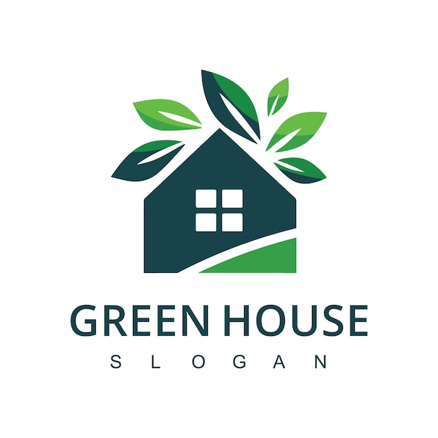 Ilustración vectorial del icono de la casa verde con el logotipo de la empresa inmobiliaria