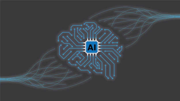 Ilustración vectorial de icono de concepto de diseño de inteligencia artificial Circuito de IA y líneas robóticas cerebrales