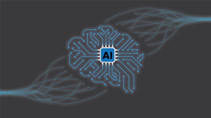 Vector ilustración vectorial de icono de concepto de diseño de inteligencia artificial circuito de ia y líneas robóticas cerebrales