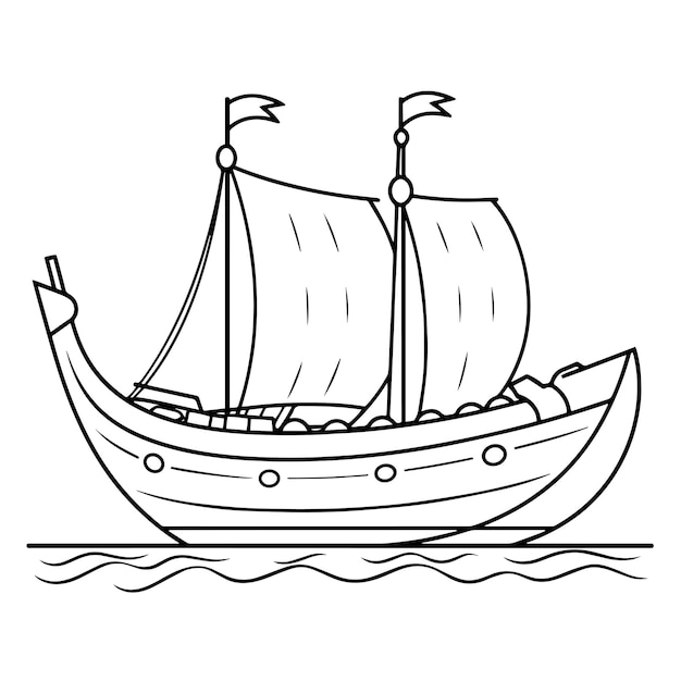 Ilustración vectorial de un icono de contorno de longboat ideal para proyectos náuticos