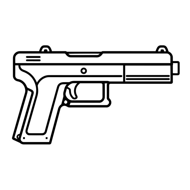 Vector ilustración vectorial de un icono de contorno de pistola semiautomática minimalista ideal para la seguridad