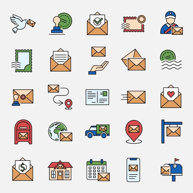 Ilustración vectorial del icono de correo Postal en un fondo aislado Concepto de signo de buzón