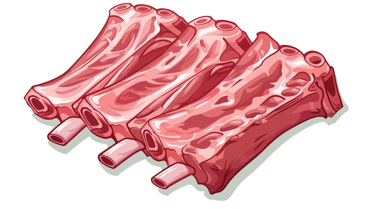 Vector ilustración vectorial del icono de las costillas de cordero de dibujos animados de carne cruda cortada