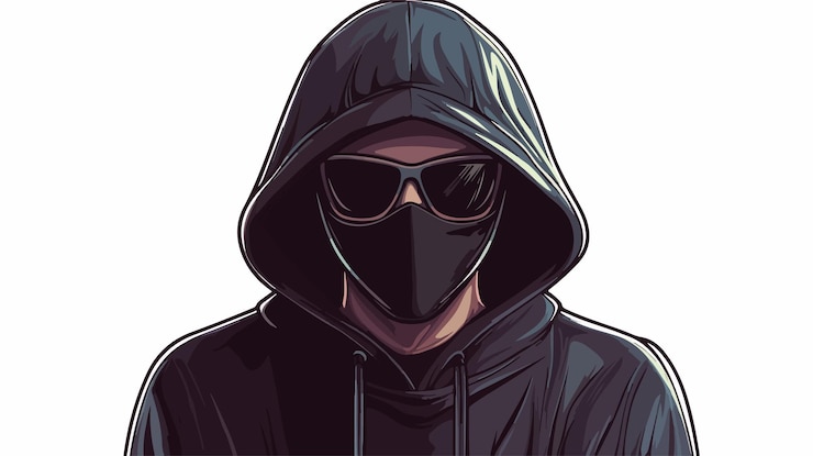 Vector ilustración vectorial del icono de dibujos animados del hacker de seguridad cibernética