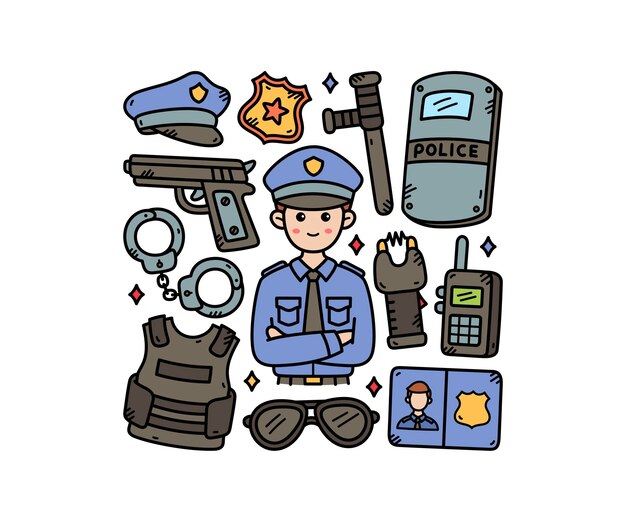 Ilustración vectorial del icono de Doodle de la policía