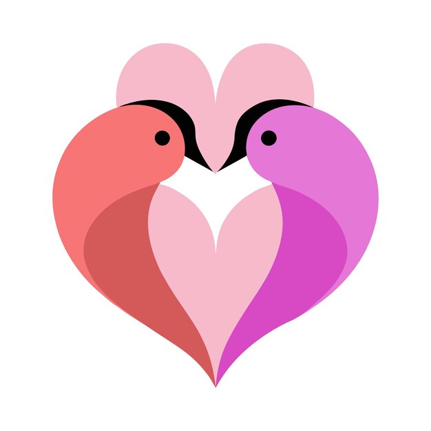 Ilustración vectorial del icono de dos pájaros en un corazón