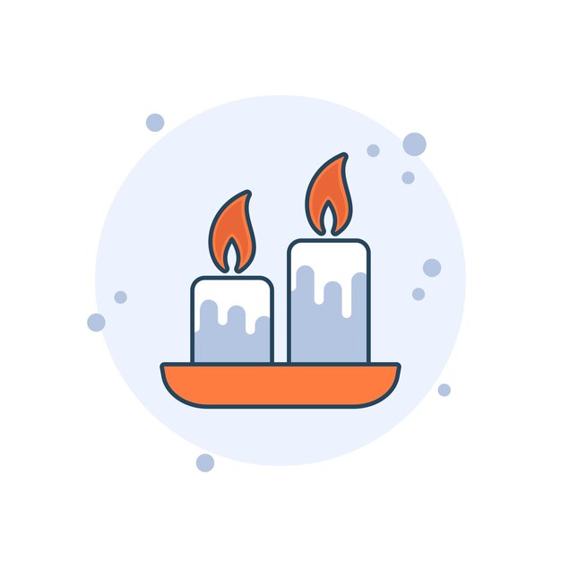 Ilustración vectorial del icono de las dos velas de dibujos animados La luz de la vela en el fondo de las burbujas El concepto del signo de la llama