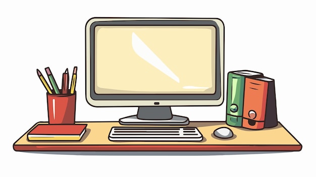Ilustración vectorial del icono del estilo de color de la línea de escritorio de la computadora moderna