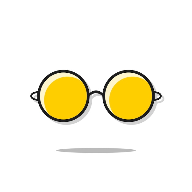 Ilustración vectorial del ícono de las gafas aislada en el ícono de los gafas blancas, el ícono plano, redondo y amarillo.