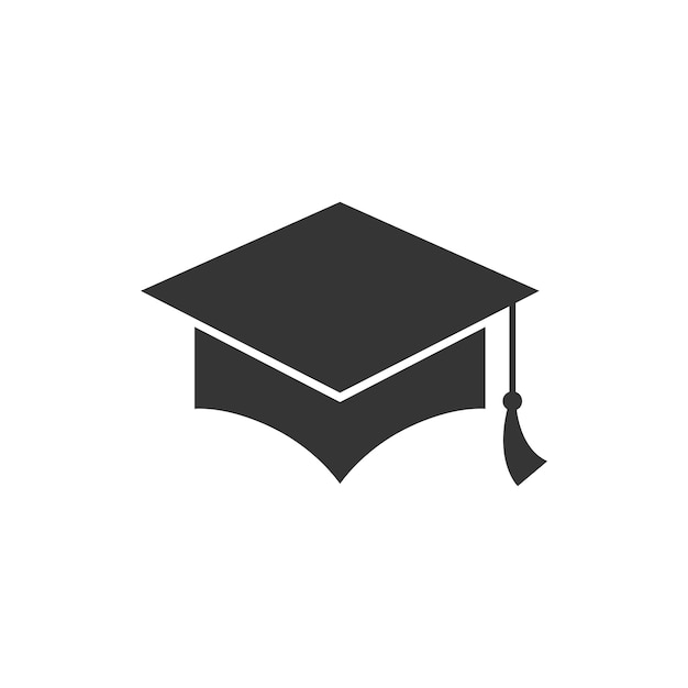 Ilustración vectorial de icono de glifo plano del sombrero de graduación Logro académico vector de gorra de silueta negra