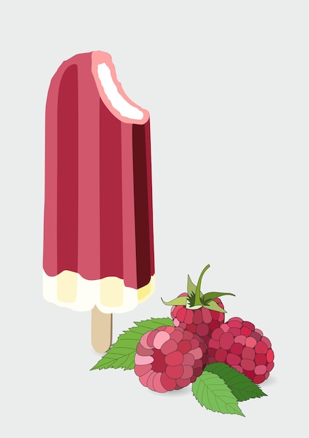 Vector ilustración vectorial del icono de helado congelado de vainilla y palomitas con sabor a frambuesa